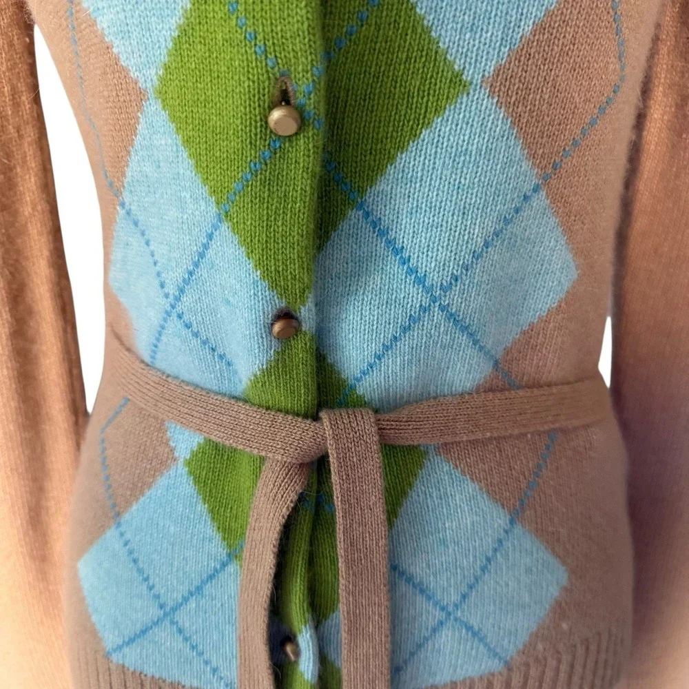 J.Crew Vintage Cardigan Merino Wool/ Angora / Cashmere Argyle Preppy Academia S - Picture 3 of 15